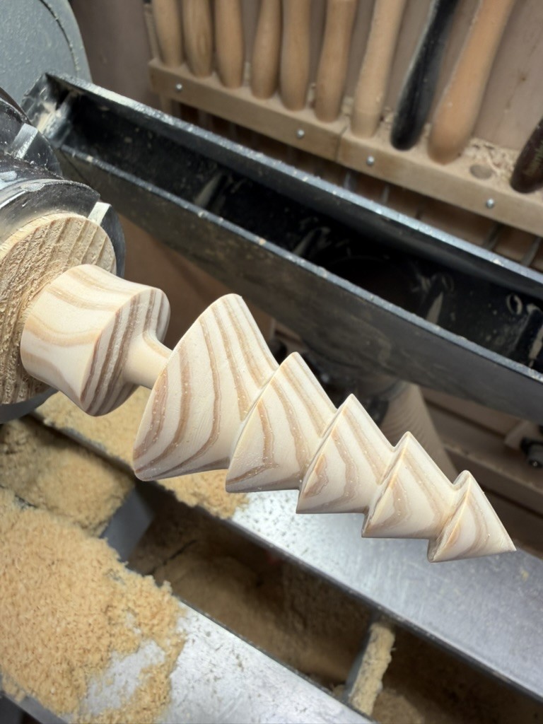One of the trees taking shape on the lathe