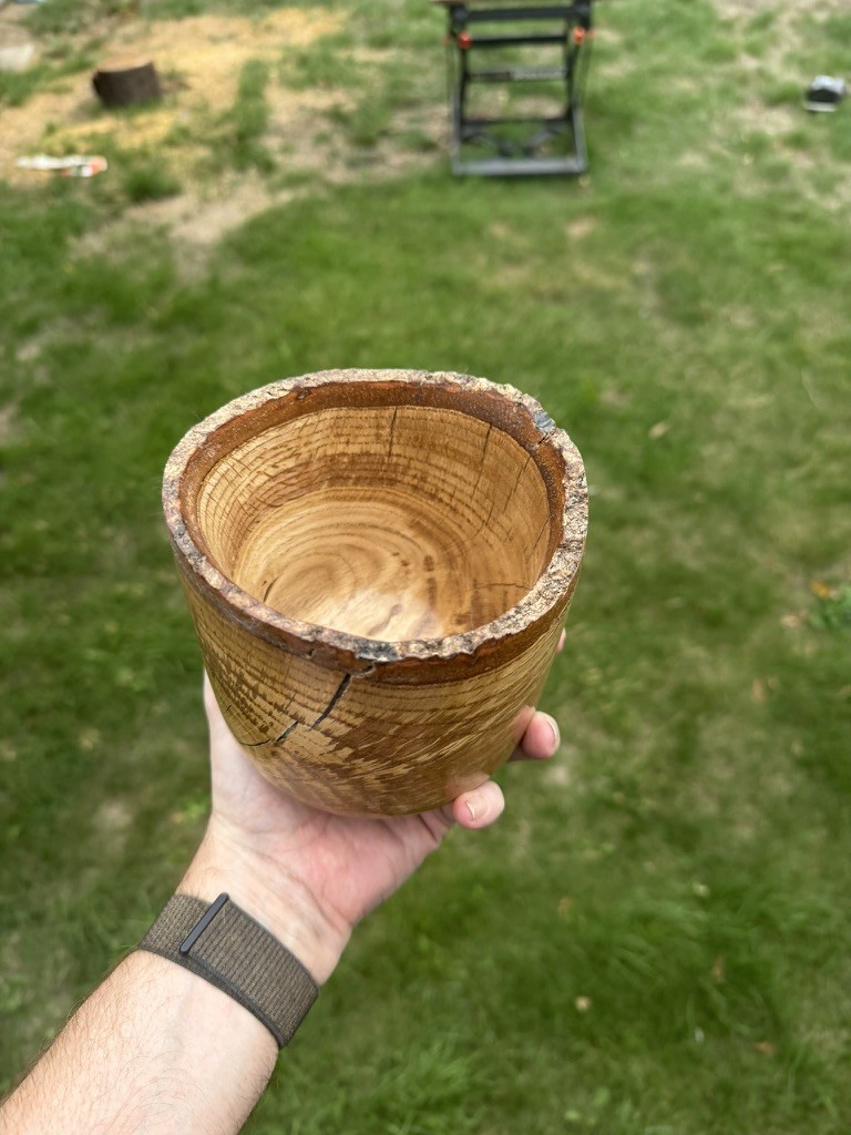 Looking into the pot, the growth rings circling the base