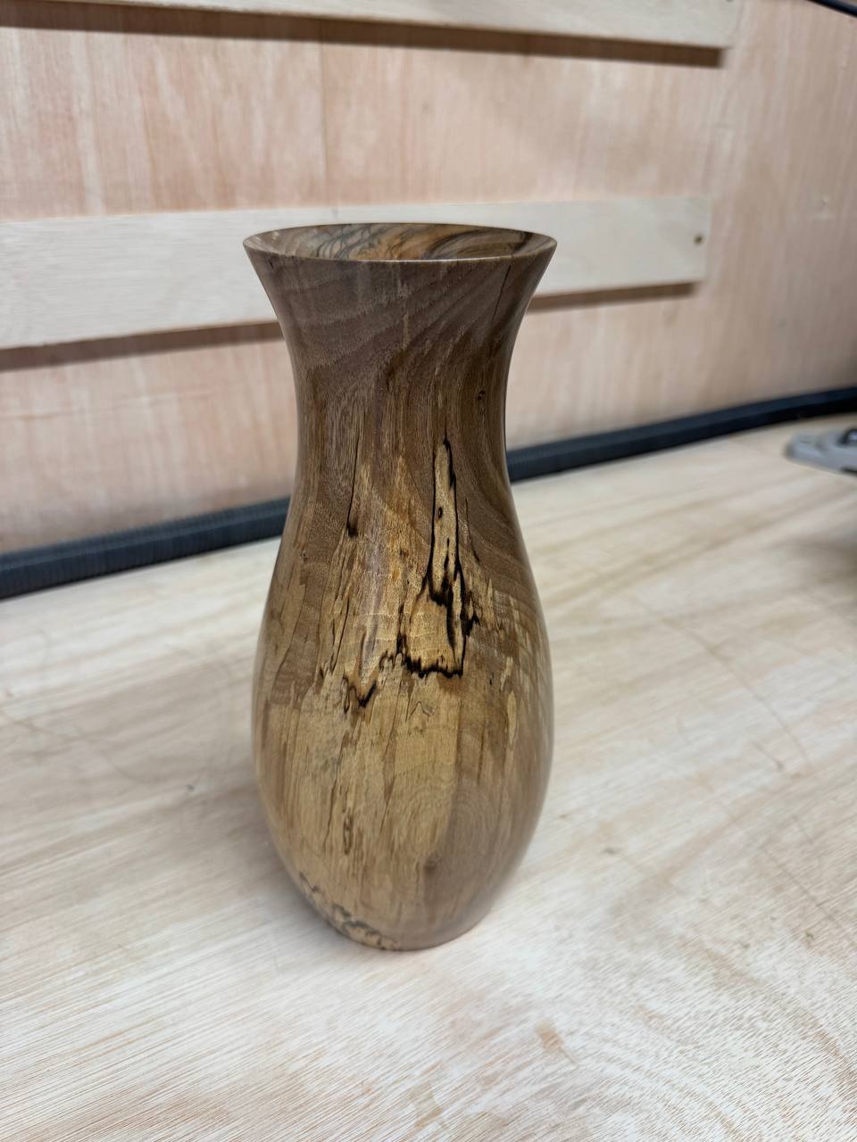 The finished vase - rear view showing the spalting