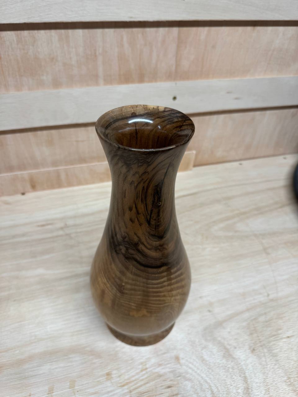 The finished vase - top-down view showing the lacquer shine